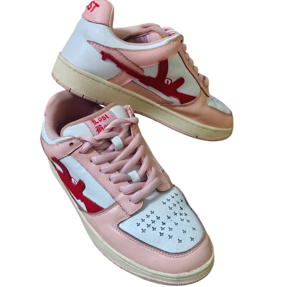 Lost Boys Archives Pink White Leather Sneakers Men's 6.5 Women's 8.5 Rare Street